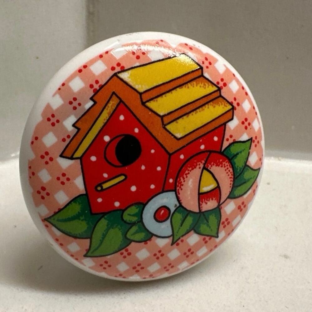 Mary Engelbreit Ceramic Cabinet Drawer Pull Knob Birdhouse Flower Design